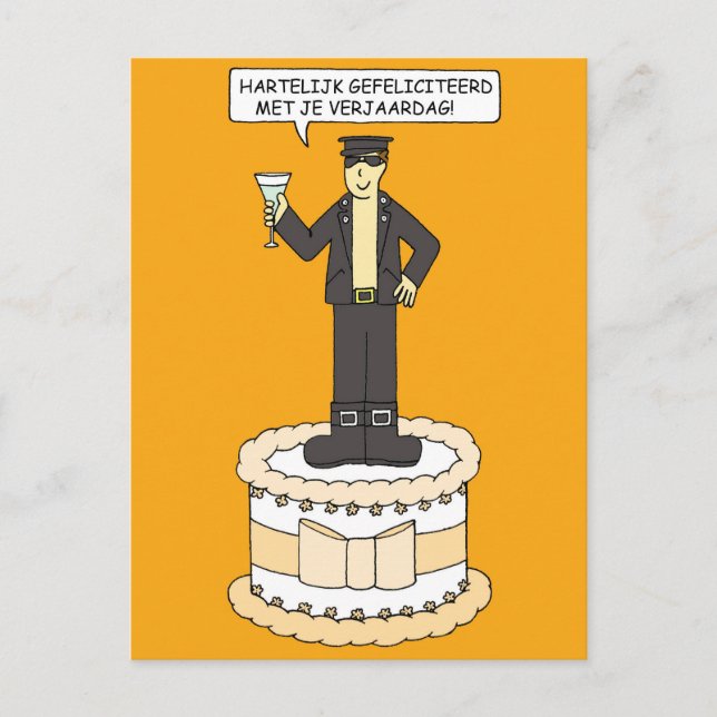 Happy Birthday Gay  Dutch Man on a Cake Cartoon Postcard (Front)