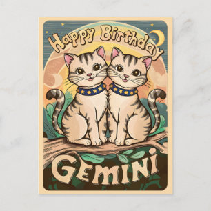 Happy Birthday Gemini Zodiac Sign Cats Postcard
