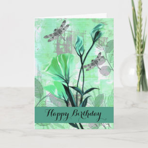 Happy Birthday - General - Dragonflies / Rose Stem Card