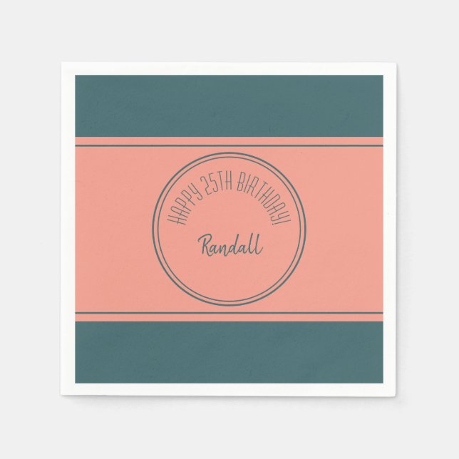 Happy Birthday Geometric Double Circle Teal Napkin (Front)