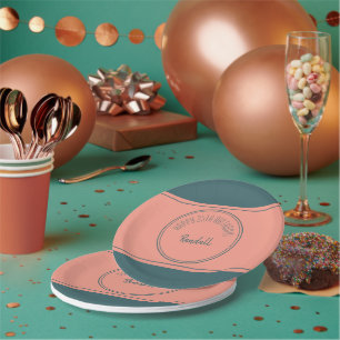 Happy Birthday Geometric Double Circle Teal Paper Plate