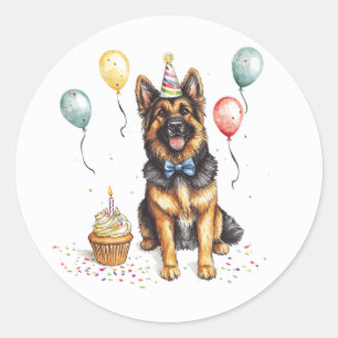 Happy Birthday German Shepherd Dog Classic Round Sticker