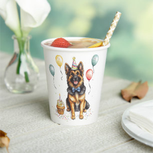 Happy Birthday German Shepherd Dog Paper Cups