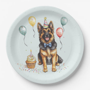 Happy Birthday German Shepherd Dog Paper Plate