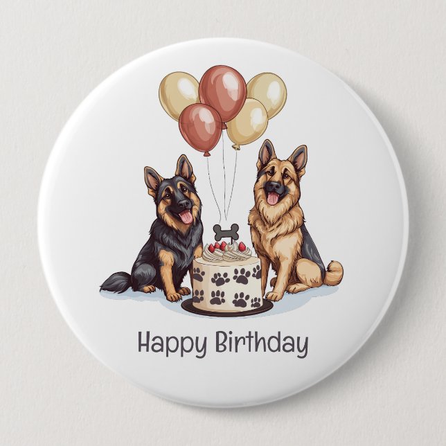 Happy Birthday German Shepherd Dogs Birthday Cake 10 Cm Round Badge (Front)