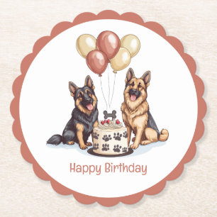 Happy Birthday German Shepherd Dogs Birthday Cake Paper Coaster