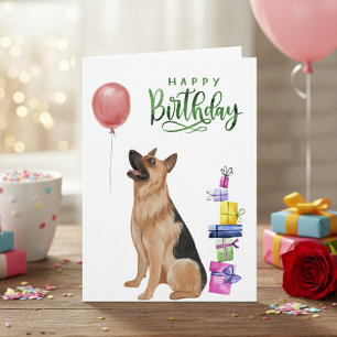 Happy Birthday German Shepherd Watercolor Card