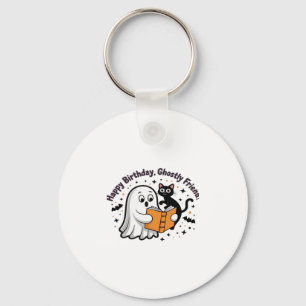 Happy Birthday Ghost Cat PNG - Spooky Cute Classic Key Ring