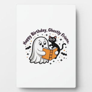 Happy Birthday Ghost Cat PNG - Spooky Cute Classic Plaque