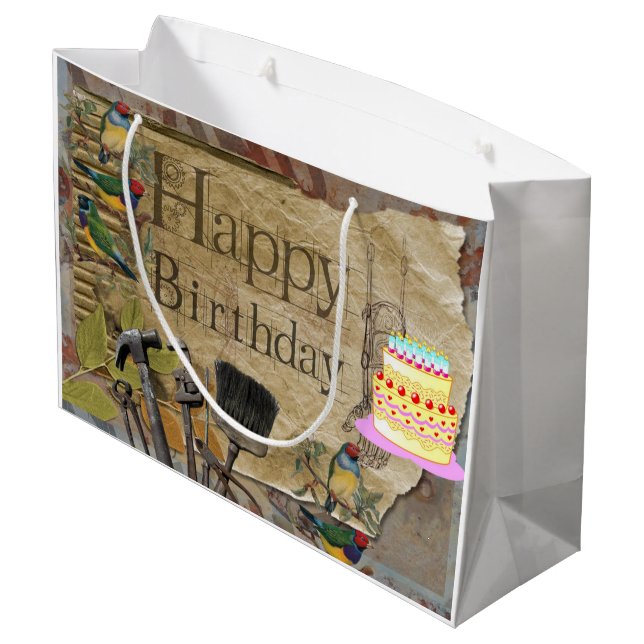 Happy Birthday Gift Bag Construction Tools (Back Angled)