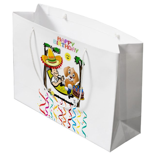 Happy Birthday Gift Bag Man Dog (Back Angled)