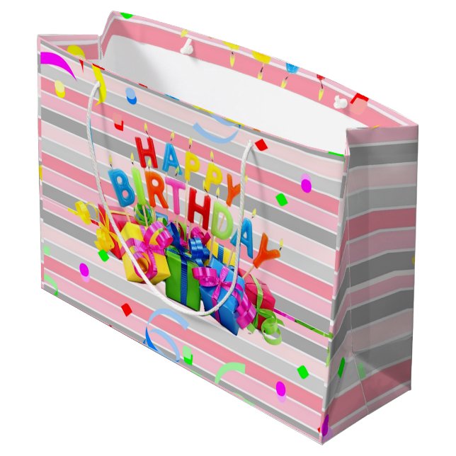 Happy Birthday Gift Bag Stripe (Back Angled)