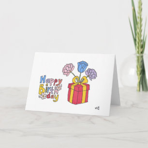 Happy Birthday Gift Box with Flowers Card