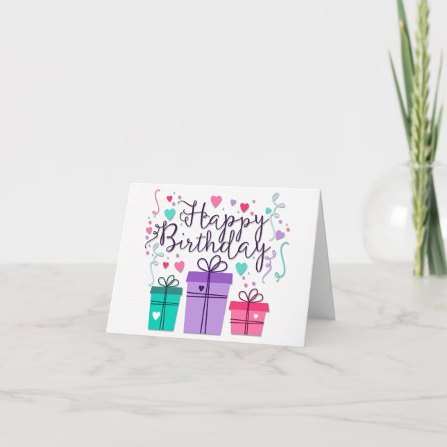 Happy Birthday Gift Boxes on White Card (Front)