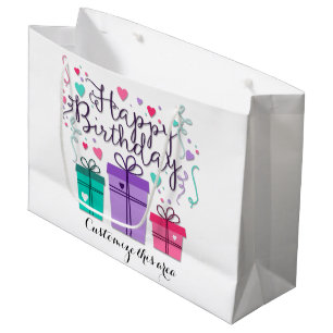 Happy Birthday Gift Boxes on White Customize Large Gift Bag