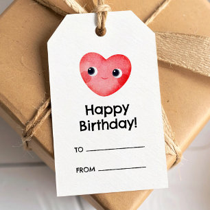 Happy birthday gift tag with watercolor heart