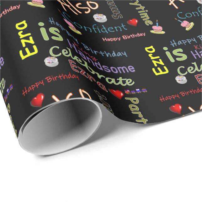 Happy Birthday Gift Wrapping Paper Ezra (Roll Corner)
