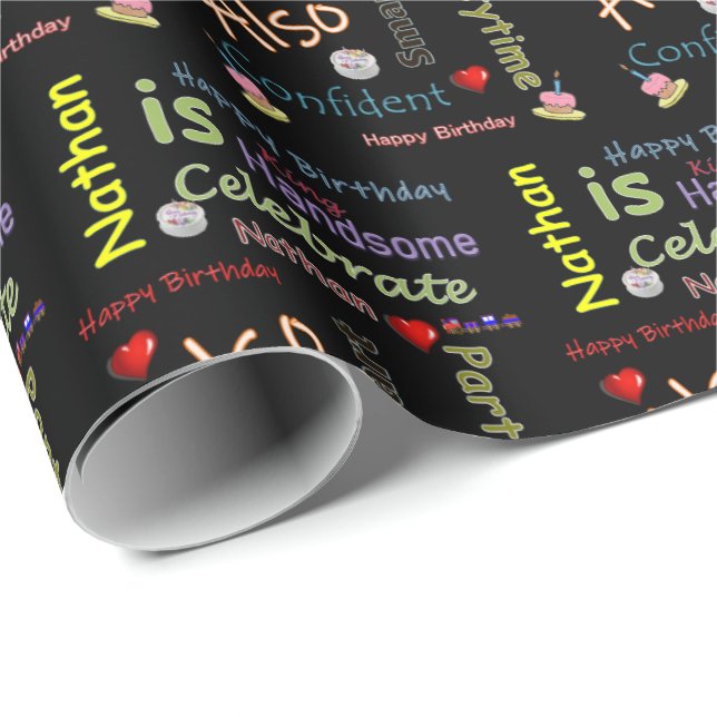 Happy Birthday Gift Wrapping Paper Nathan (Roll Corner)