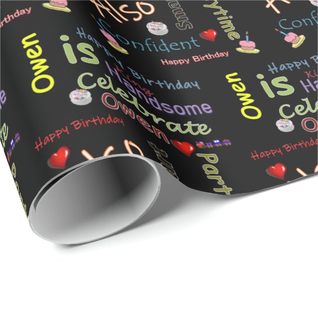 Happy Birthday Gift Wrapping Paper Owen (Roll Corner)