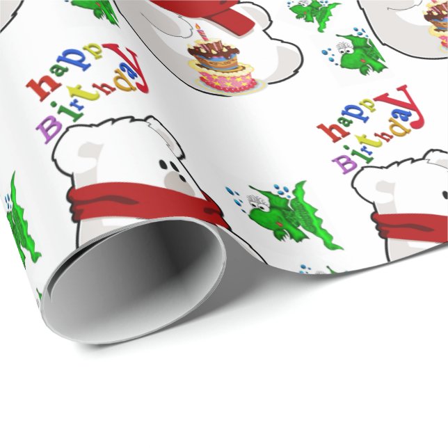 Happy Birthday Gift Wrapping Paper Polar Bear (Roll Corner)