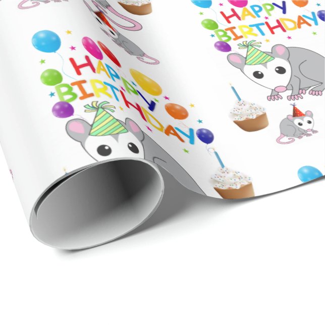 Happy Birthday Gift Wrapping Paper Possum (Roll Corner)