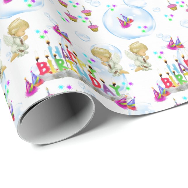 Happy Birthday Gift Wrapping Paper Twin Angels (Roll Corner)
