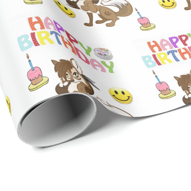 Happy Birthday Gift Wrapping Paper Wolf (Roll Corner)