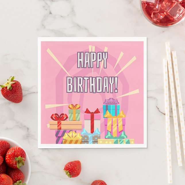 Happy Birthday Gifts On Pink Napkins (Creator Uploaded)