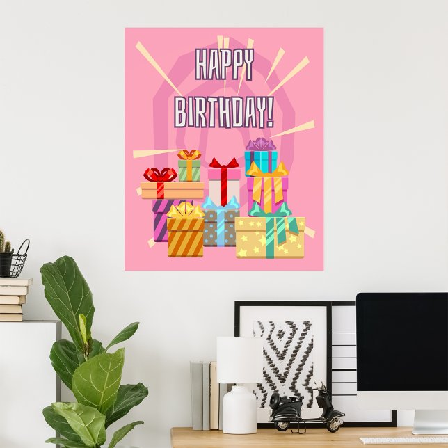 Happy Birthday Gifts On Pink Poster (Creator Uploaded)