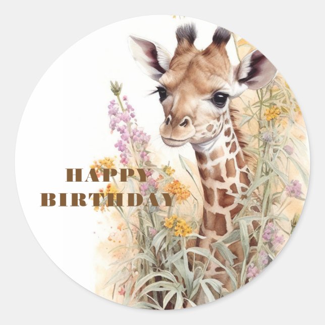 Happy Birthday Giraffe Classic Round Sticker (Front)