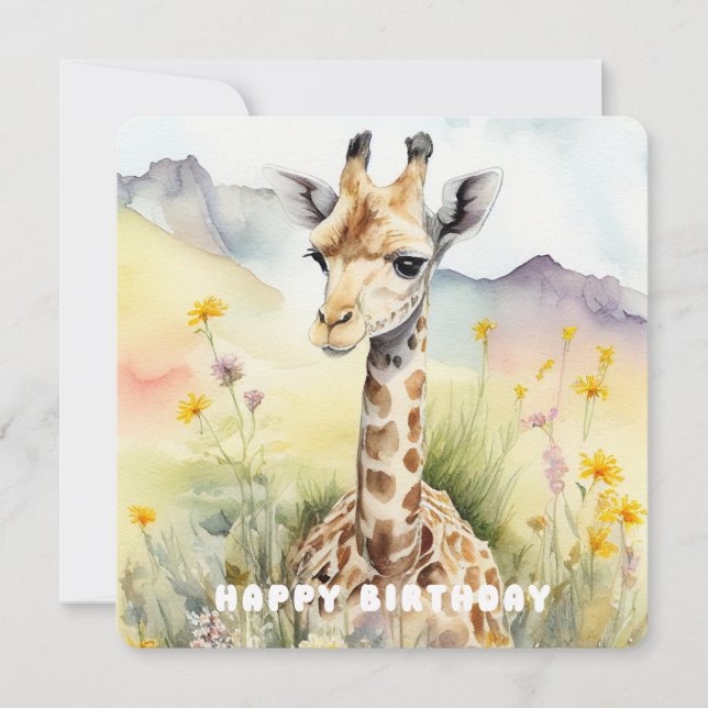 Happy Birthday Giraffe Flat Card (Front)