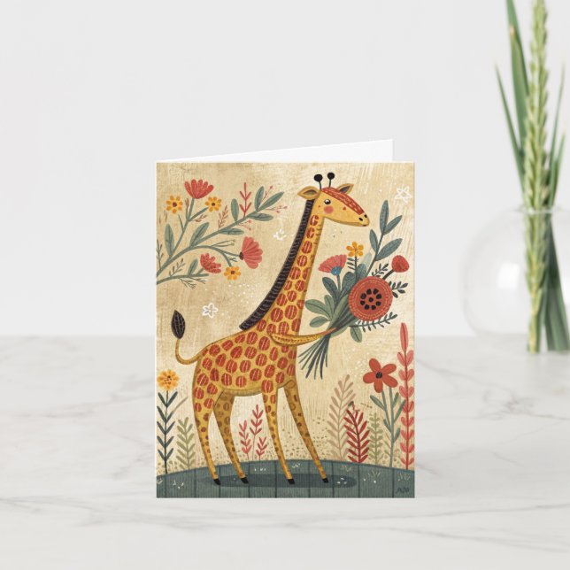 Happy birthday giraffe with flowers foldet card (Front)