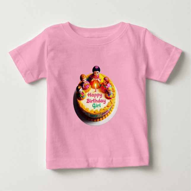 Happy Birthday Girl" Baby Fine Jersey T-Shirt with (Front)