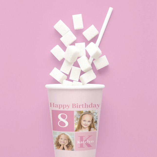 Happy Birthday Girl Cute Custom Photo Pink Party Paper Cups (Creator Uploaded)