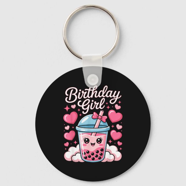 Happy Birthday Girl Cute Nk Bow Bubble Boba Tea An Key Ring (Front)