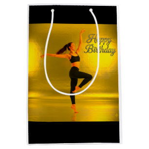 HAPPY BIRTHDAY GIRL DANCING GOLDEN GLOW MEDIUM GIFT BAG