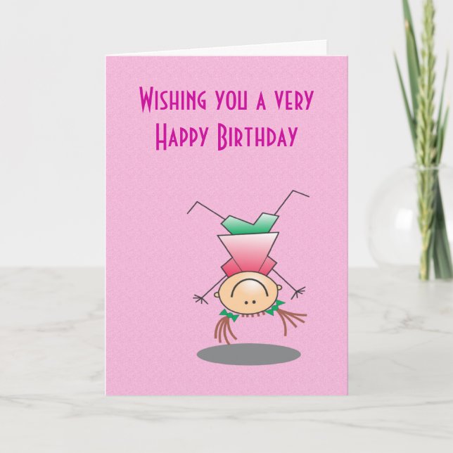 Happy Birthday girl doing handstand for girls Card (Front)