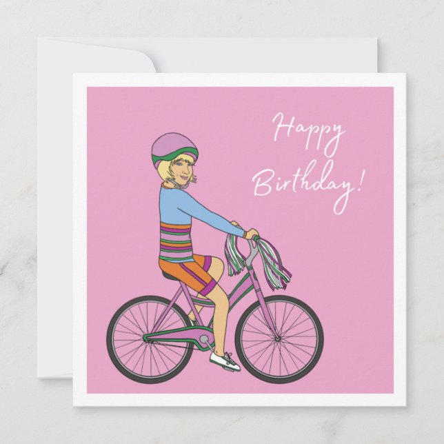 Happy Birthday - Girl on a Pink Bike Card (Front)