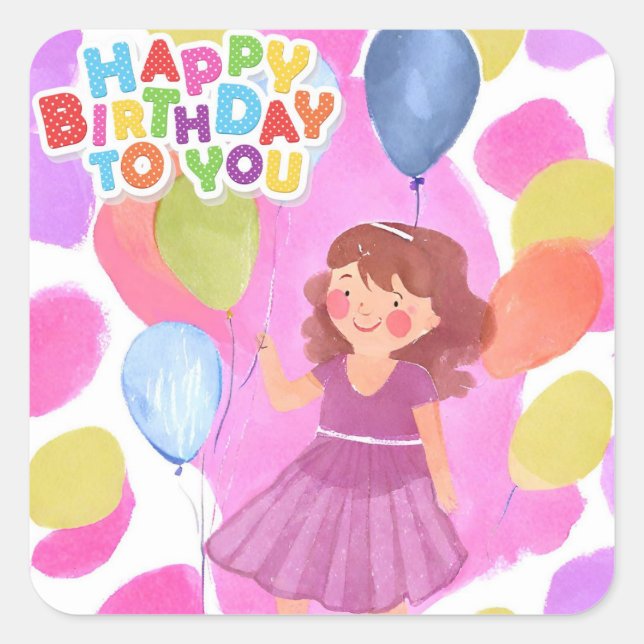Happy Birthday Girl Square Sticker (Front)