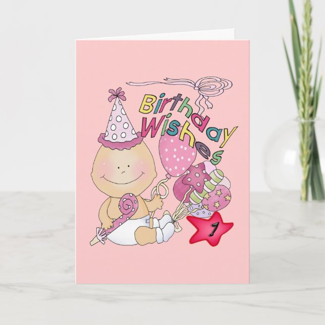 Happy Birthday Girl wishes 1 Year Old Card (Front)