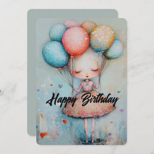 Happy Birthday Girl with Balloons Holiday Card
