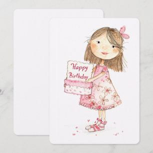 Happy Birthday Girl with Birthday Cake Holiday Card