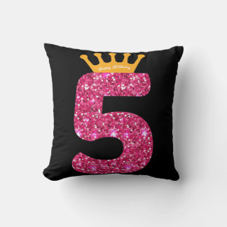 Happy Birthday , Girls 5th Party 5 Years Old Bday Cushion