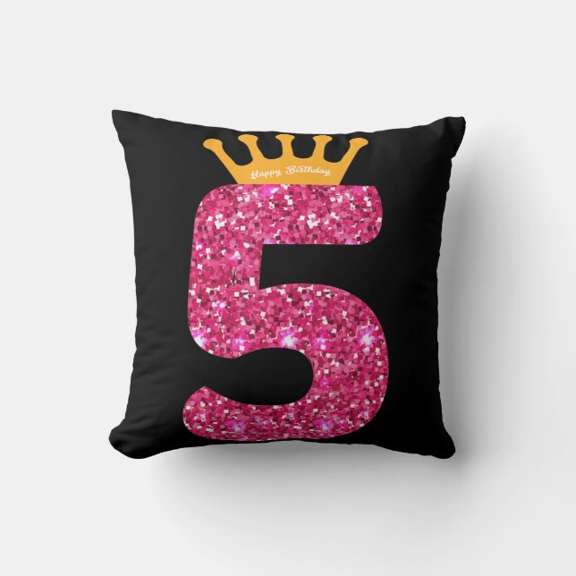 Happy Birthday , Girls 5th Party 5 Years Old Bday Cushion (Front)