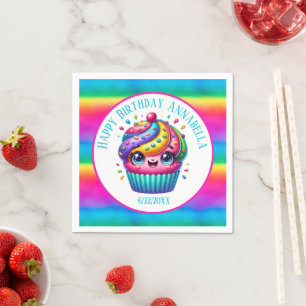 Happy Birthday girls cupcake party add name date Napkin