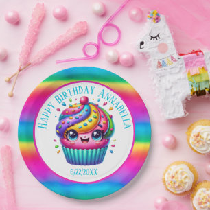  Happy Birthday girls cupcake party add name date Paper Plate