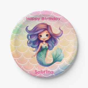 Happy Birthday Girl's mermaid Paper Plate