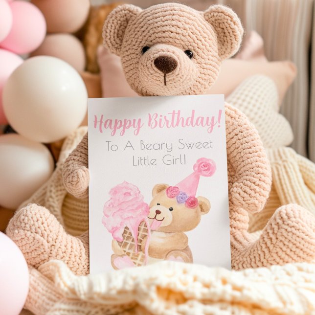 Happy Birthday Girl's Teddy Bear Ice Cream Card (Creator Uploaded)