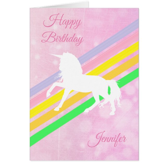 Happy Birthday Girl's Unicorn Personalised Card (Front)