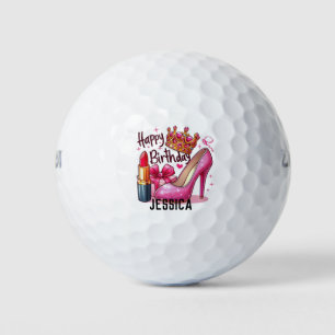 Happy Birthday Glam Golf Ball – Pink Heels, Lipsti